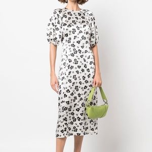Bimba y Lola Black Pink Floral MIDI tie dress